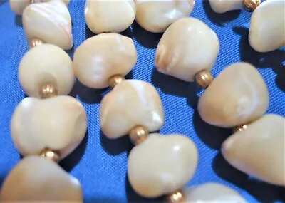 Vintage Nacre Beads Natural Shell 100+Baroques 46  W/Gilt Clasp: Flawless Jewel! • $225