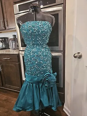 Vintage Green Sequin Strapless Mike Benet  Dress Gown 10 • $149