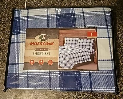 MOSSY OAK 4 Pc Flannel Sheet Set FULL BRAND NEW WO TAG Blue And White • $24.99