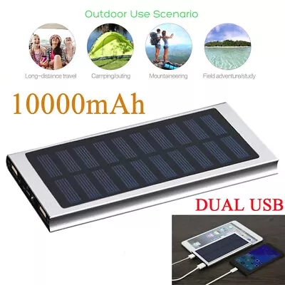 $14.79 • Buy Solar Power Bank 10000mAh Portable Charging Dual USB External Battery Charger