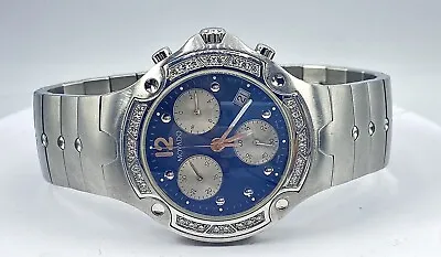 Mens MOVADO SE Blue CHRONO Watch  1.00ct NATURAL Diamond Bezel  84 C5 1892 S • $888