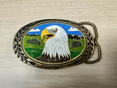 Vintage 1982 Bald Eagle Heritage Brass And Enamel Buckle • $15