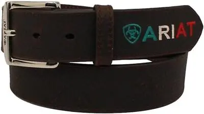 Ariat Western Mens Belt Leather Mexican Flag Color Embroidered Brown A10389282 • $49