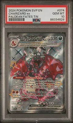 POKEMON SVP EN-SV 074 SHINY CHARIZARD EX PALDEAN FATES TIN PROMO PSA 10 Gem Mint • $58.99