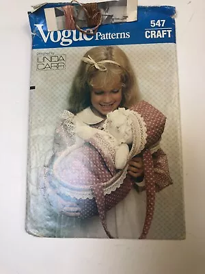 Vogue 547 Sewing Pattern: Doll Carrier And Coverlet Sewing Patterns For 12  Doll • $1.49