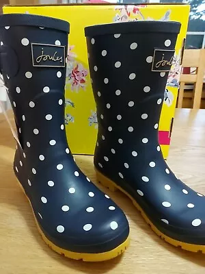 £44 • Buy Joules Mid Hight Wellington Boots 202845 Molly Welly Spotty Navy Size Uk6 Eu39