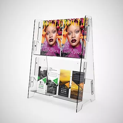 Large Clear Acrylic Countertop Display Stand For Brochures Leaflets & Magazines • £59.77