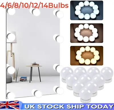 LED Hollywood Stick On Bulb Lights Vanity Make Up Mirror Dressing Table Lamp Kit • £11.39