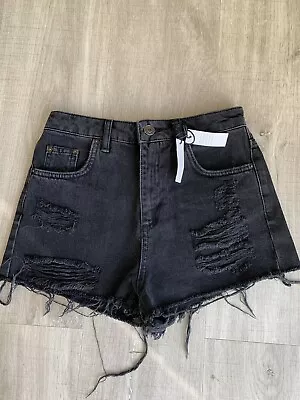 Topshop Moto Black Mom High Waisted Denim Shorts Size 8 NEW Rrp £30 • $10.09