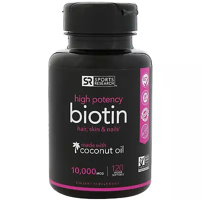 Sports Research Biotin With Coconut Oil 10000 Mcg 120 Veggie Softgels • $56.95