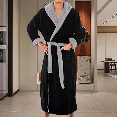 Men's Hooded Bathrobe Terry Cotton Robe Shawl Collar Bathrobe Night-Gown Pajamas • $37.81