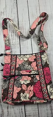 Vera Bradley Crossbody Bag Mocha Rouge Purse Floral Pink Brown Black • $14.99