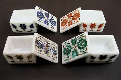 2.5x1.5 Inches White Marble Bangle Box Marquetry Art Jewelry Box Set Of 4 Pieces • $135.27