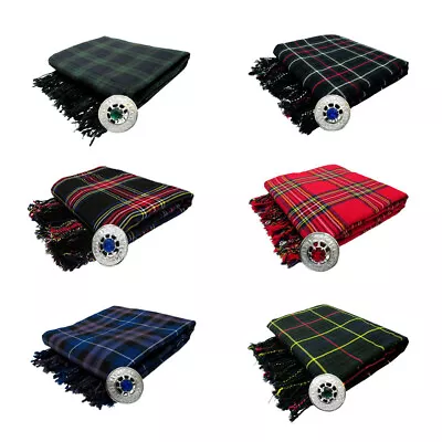 Tartanista Scottish Piper's Kilt Fly Plaid With Stone Brooch • £39.95