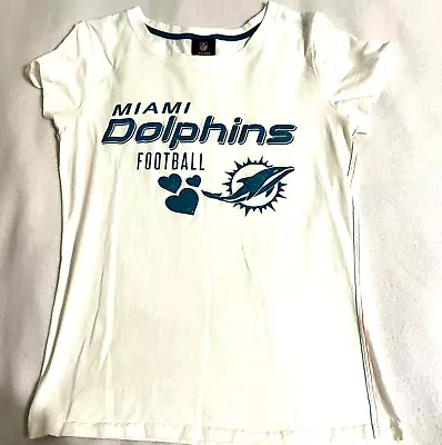 VTG Miami Dolphins NFL Team Womens Top Size L White Single Stitch Short Sleeve • $9.34