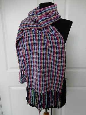 Merona Chenille Multicolor Plaid Fringed Scarf ~ 63  With 4  Fringe • $5