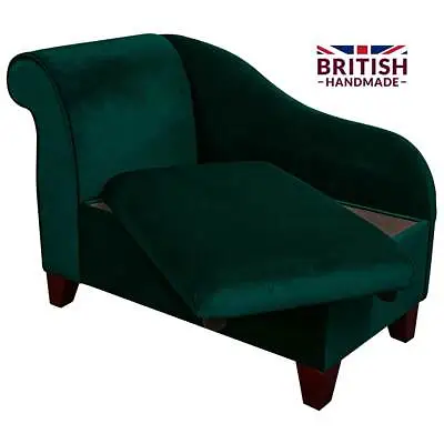 Dark Green Velvet Storage Chaise Longue Ottoman Sofa Handmade In Malta Fabric • £369