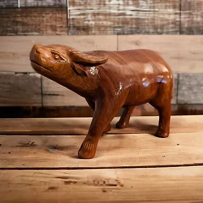 Vintage Hand Carved Wooden Bull Water Buffalo Ox Taurus Figurine Mid Century MCM • $16.99