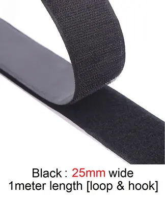 VELCRO SELF ADHESIVE Stick On Tape HOOK & LOOP Sticky Strips - Black 25mm X 1m • £3.99