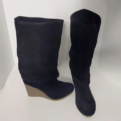 MRKT Boots  Black Suede Leather Wedge Boots Womens Size 6.5 Grip Sole  • $31.28