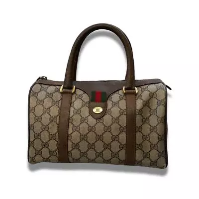 GUCCI Vintage Boston Bag Handbag Sherry Line PVC Leather Brown Authentic MBa0342 • $334.99