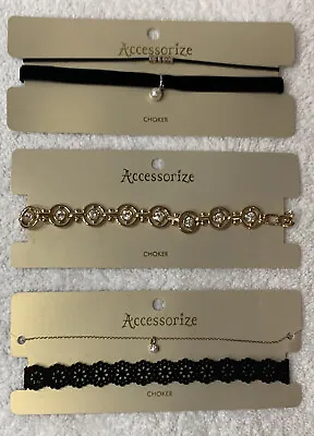 ACCESSORIZE Choker Bundle - Women's Jewellery- Five Chokers - Black & Gold - NEW • £10