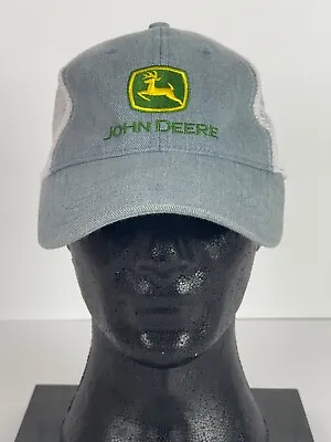 John Deere Hat Grey White Mesh Adjustable Trucker Cap Pre-Owned • $18