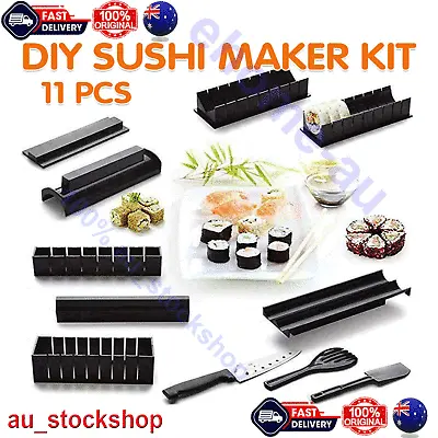$14.99 • Buy 11pcs Sushi Maker Kit Rice Roll Mold Kitchen Gadgets DIY Chef Mould Roller Tool
