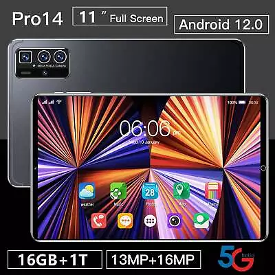 Pro 14 Tablet PC 11  Android 12 16GB + 1T Dual SIM 10-Core WPS GPS Bluetooth 5G • £129.99