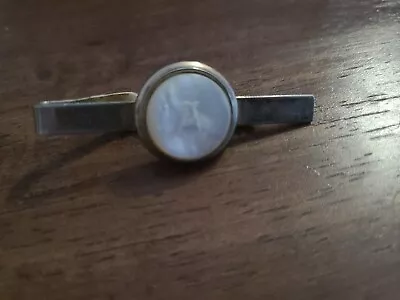 Vintage Gold Tone TIE CLIP Monogram Single A Mother Pearl 'Look' USED • $21.42