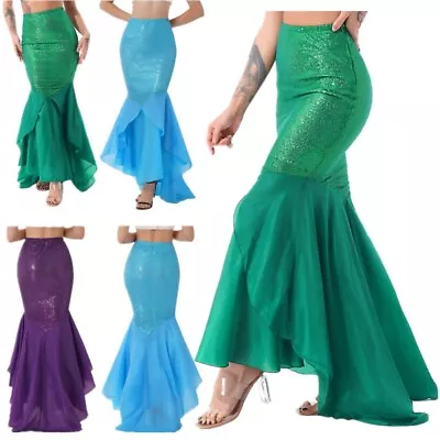 US Women's Sequin Mermaid Skirt Halloween Costumes High Waisted Tail Maxi Skirts • $7.29