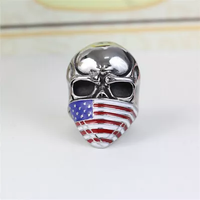 Men's 316L Stainless Steel Vogue Design Usa Flag Pattern Skull Ring Size 11 • $0.91