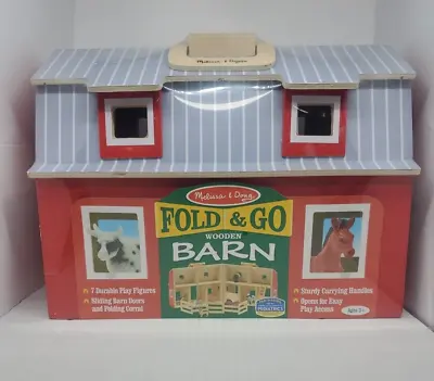 Melissa & Doug Fold And Go Wooden Barn With 7 Animal Play Figures • $30.33