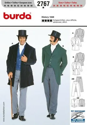 BURDA 2767 MEN'S HISTORICAL COSTUME 1848 Sewing Pattern Sizes 34 - 50 • £13.89