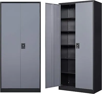 Metal Storage Cabinet With Adjustable Shelves And Locking Doors For Home Garage • $159.99