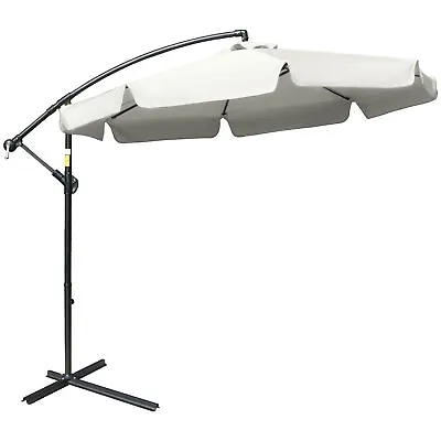 Outsunny 2.7m Garden Cantilever Banana Parasol Sun Shade W/ Crank Cream White • £65.99