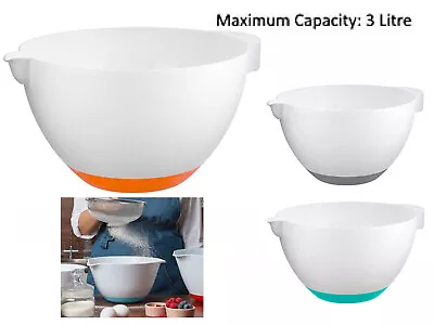 3L Mixing Bowl Non Slip Plastic  Rubber Base Baking Bowl With Spout And Handle • £5.99