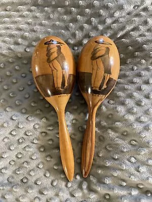 2 Vintage Mexican Maracas Hand Carved Hand Painted Wood Made In Mexico • $15