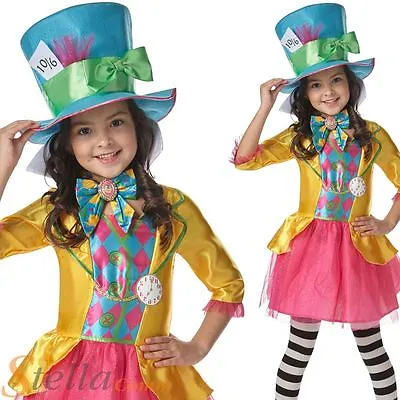 £25.49 • Buy Girls Mad Hatter Fancy Dress Costume Alice In Wonderland Book Week Kids Outfit