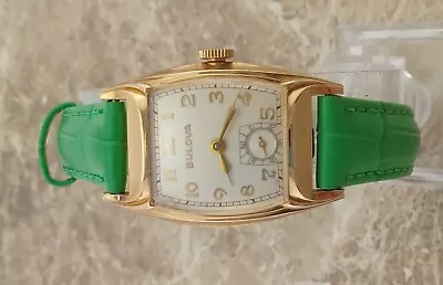 Immaculate Vintage 10k Gold Swiss  Fancy Case Bulova Gents Wrist Watch 1950 • £325
