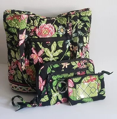 Vera Bradley Set Of 3 Matching Bucket Tote In Botanica Wallet And Coin Purse  • $46