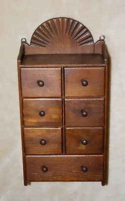 Antique Primitive 7 Drawer Wall Spice Cabinet Brown Wood Knob Handmade 16 ¼ X 7 • $89.99