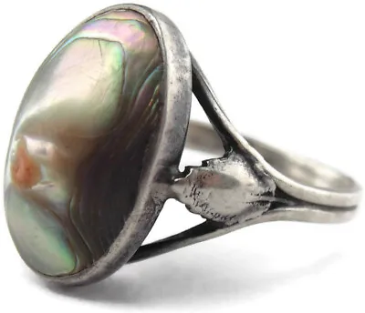 Vintage Art Deco Sterling Silver Abalone Shell Blister Pearl Ring Size 5.5 • $35