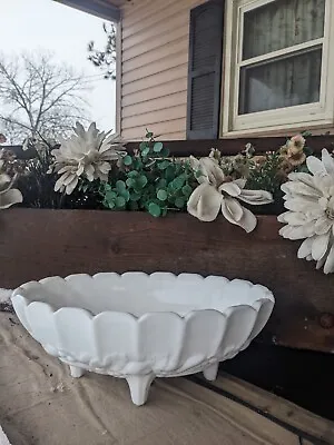 Vintage Indiana Glass White Milk Glass Garland Pattern Oval Footed Fruit Bowl • $18