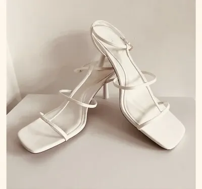 $15 • Buy Zara Ivory Cross Strappy Kitten Heeled Square Toe Sandals Women’s Sz 38  US 7.5