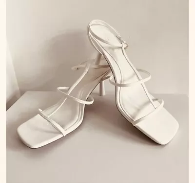 $15 • Buy Zara Ivory Cross Strappy Kitten Heeled Square Toe Sandals Women’s Sz 38  US 7.5