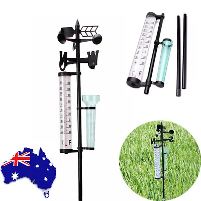 3 IN 1 Outdoor Garden Rain Gauge Measurement Thermometer Wind Direction Meter AU • $20.99