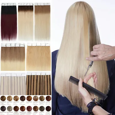 CLEARANCE Tape In Remy Real Human Hair Extensions Skin Weft Full Head Thick 200g • $30.50