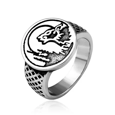 $11.98 • Buy Vintage Viking Ice Wolf Signet Ring Stainless Steel Men's Round Biker Punk Ring