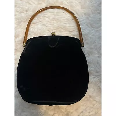 Vintage La France Black Velvet Purse Handbag With Brown Lucite Handle • $80